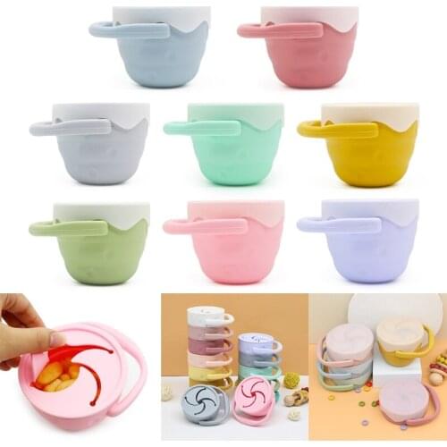 Solid Color Baby Snack Cup BPA Free Silicone Snacker Bowl Container with Lid Toddler Portable Food Storage Box D0AF