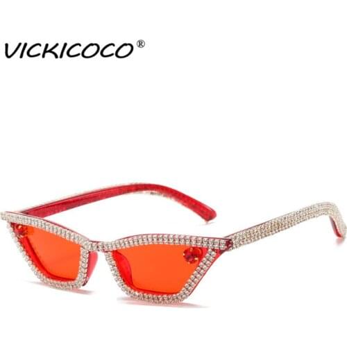 Vintag Cat Eye Rhinestone Sunglasses New Female Candy Color Retro Triangle Female Elegant Crystal Glasses Shades Gafas Sol UV400