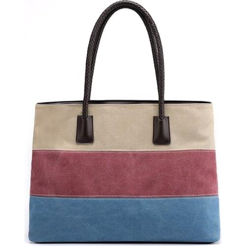 Vintager All Match Big Capacity Patchwork Canvas Women Handbag 2020 New Ladies Shoulder Bag Fashion Girls Totes