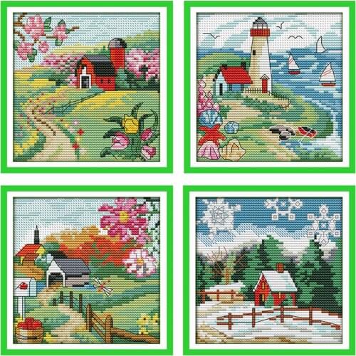 Four Seasons Patterns Chinese Cross Stitch 11CT Printed 14CT Cross Stitch Sets Counted Cross-stitch Kits Embroidery Needlework