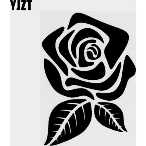YJZT 10CM×13.9CM Pretty Rose Flower Plant Black/Silver Decal Vinyl Car Sticker 18B-0002