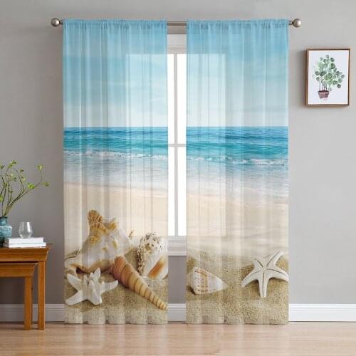 Beach Starfish Shell Summer Sea Sheer Curtains for Living Room Modern Voile Curtain Bedroom Tulle Curtains Window Drapes Decor