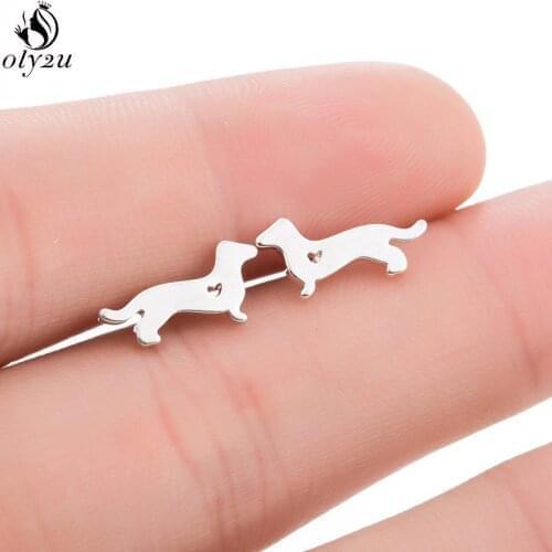 Oly2u Cute Dachshund Dog Stud Earrings for Women Kids Chic Jewelry Love Heart Earrings Cartoon Animal Earing Children brincos