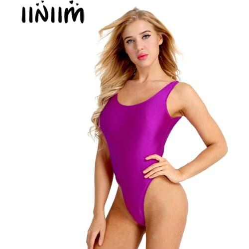Iiniim Womens Fashion Clubwear Bodycon Costumes Summer Bodysuit One-piece Swimsuits High Cut Low Back Stretch Leotard Bodysuit