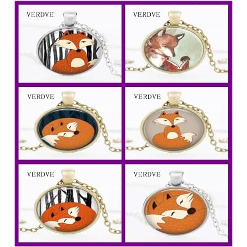 VERDVE 2017 New Necklace Fox Jewelry Neck Bio Watercolor Forest Art Glass Dome Pendant Necklace for Women