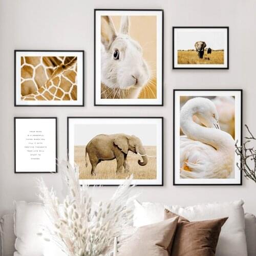 Giraffes Elephant Rabbit Flamingo Lawn Wall Art Canvas Painting Nordic Posters And Prints Wall Pictures For Living Room Decor