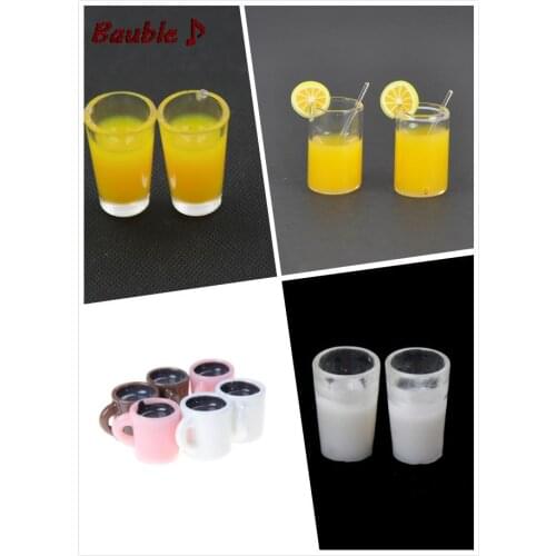 2Pcs/4Pcs Mini Lemon Water Cup/Orange Juice/Coffee/Tea Drink Cup Dollhouse Mini Resin Miniature Dollhouse Accessories Cups Toy