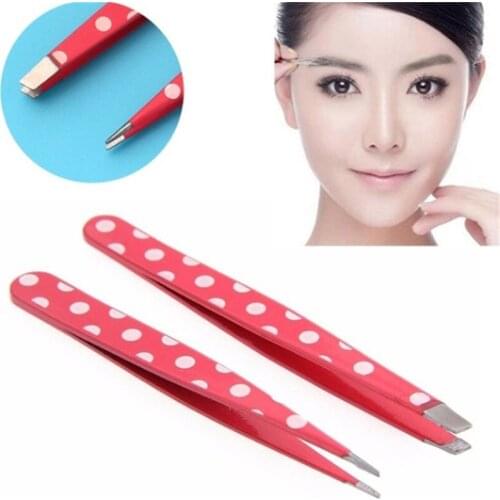 2PCS/Set Professional Stainless Steel Hair Removal Eyebrow Tweezers Women Makeup Tools