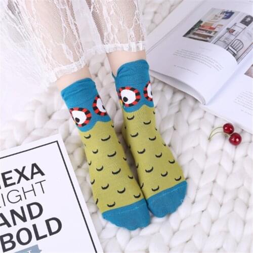 3 Pairs/Lot New Fashion Women Socks Cute Cartoon Owl Animal Ladies Funny Socks Girl’s Comfortable Cotton Streetwear Mid Stocking