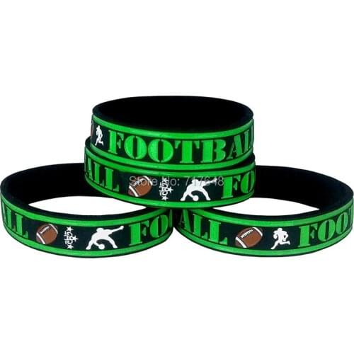 300PCS Black green Football wristband silicone bracelets free shipping by FEDEX