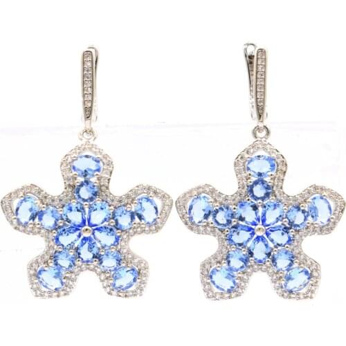 47x30mm Special Big Star Jewelry Set Created Violet Tanzanite Bright Zircon Ladies Silver Pendant Earrings Fine Jewelry