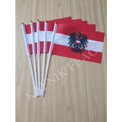 KAFNIK,5pcs 14*21CM Austria Flag the hand national flag with Pole Handing flag drop shipping