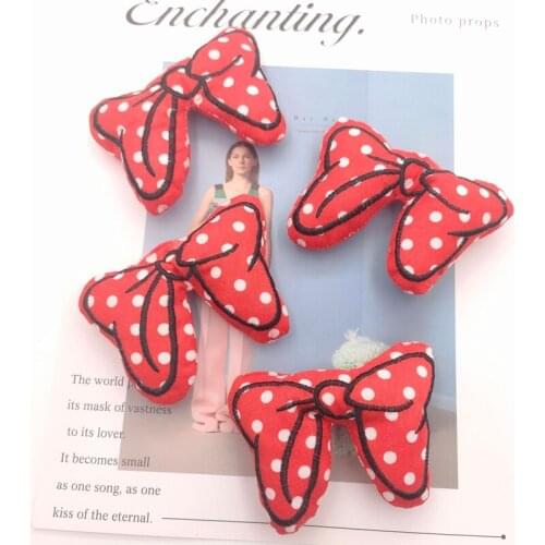 5Pcs/lot 6.5*9cm Fashion Handmade Fabric Bowknot Patches Cartoon Cotton-filled Polka Dot Bow Appliques DIY Handmade Accessories