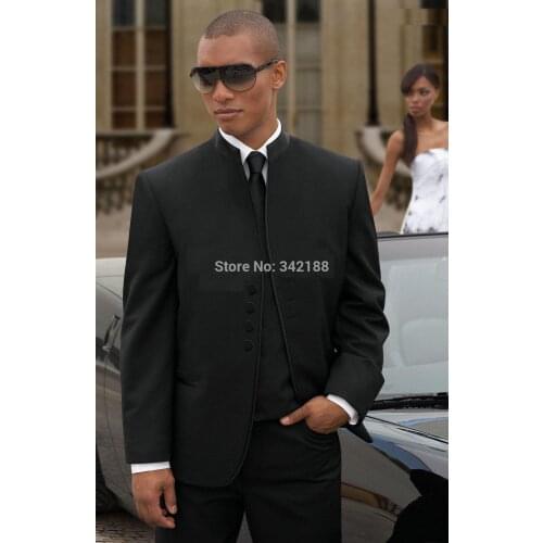 Brand New Four Buttons Black Groom Tuxedos Best Man Groomsmen Men Wedding Suits Bridegroom (Jacket+Pants+Tie+Vest)