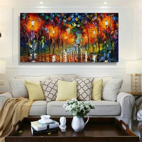 Abstract Wall Art On Canvas Rain Night Landscape Painting Romantic Evening Wall Pictures for Living Room Kitchen Bedroom Decor
