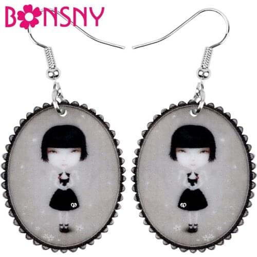 Bonsny Acrylic Girl Doll Earrings Round Drop Dangle Jewelry For Women Girls Teen Kid Charm Decorations Accessory Hot Sale Gift