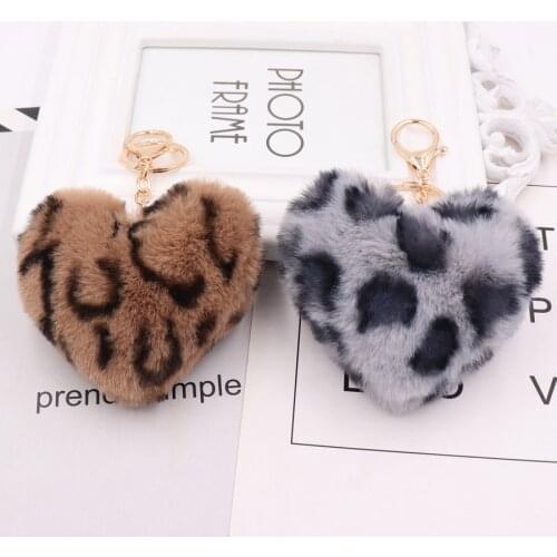 New Leopard Bowknot Keychain Fur Pom Pom Key Chain Faux Rabbit Hair Bulb Bag Car Ornaments Fur Ball Pendant Best Gifts