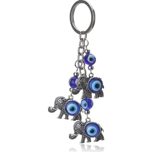 1pc Blue Evil Eye Charms Keychain Elephant Pendent Key Chain Alloy Tassel Car Key Chain Fashion Jewelry