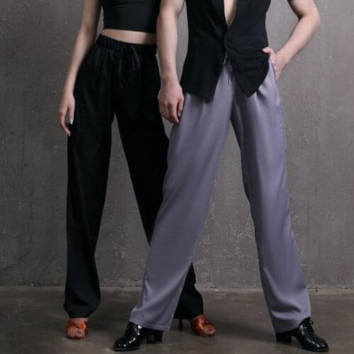 Adult Women/Men Latin Dance Pants Women Ballroom Tango Practice Wear Elastic Waist Straight-Leg Performance Trousers YS1813