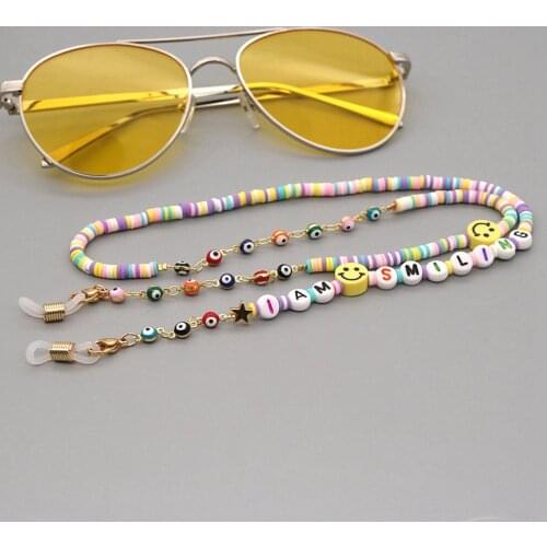 Shinus 2021 Boho Glasses chain Mask Chains for Women Jewelry On The Neck Smiley Heishi Evil Eye Beaded Necklace Accessories