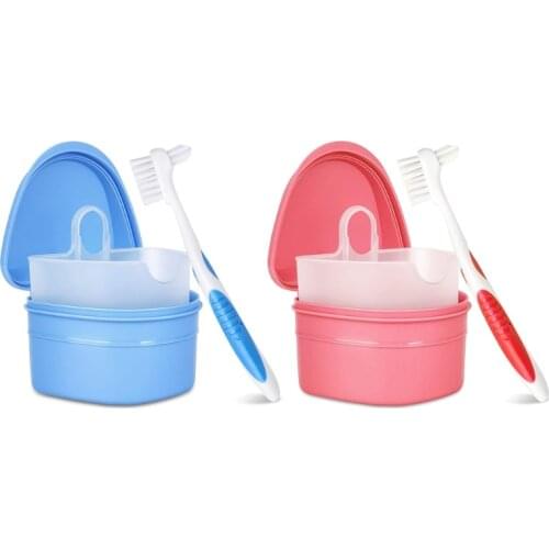 Denture Bath Case Cup with Brush Dental Tooth Box Holder Storage Soak Container C1FF