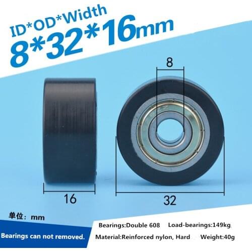 Furniture/window drawer parts high Loading POM roller wheel two 608 bearing delrin coated plastic wheel roller 8mm*32mm*16MM