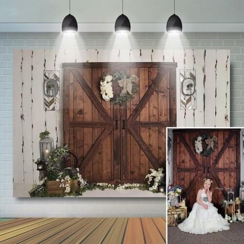 Dark Wood Door Portrait Photography Backdrop Girl Kids Spring Floral Gress Decoration Background Baby Cake Smash Photostudio