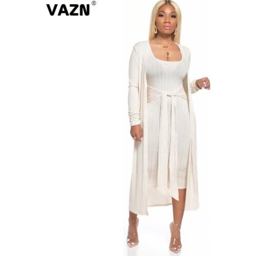 VAZN 2020 Elegant Office Formal Lady Tracksuits Women O-neck Comfortable Full Sleeve Pleated Rubed Holiday Sets