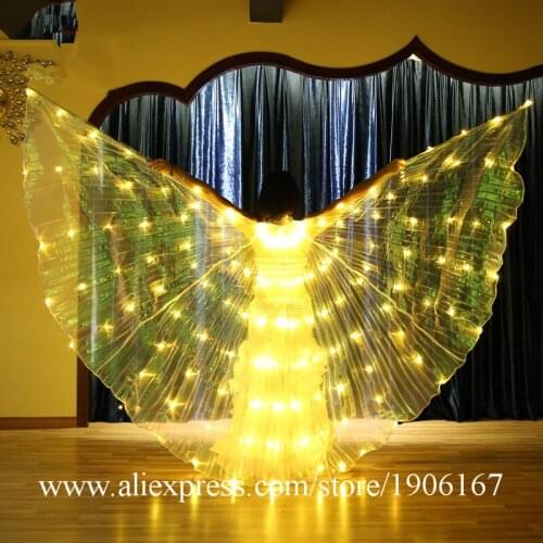Colorful Led Illuminated Belly Dance Wings Led Luminous Stage Performance Props Cloak Led Light Up Party Wings Send Sticks Gift