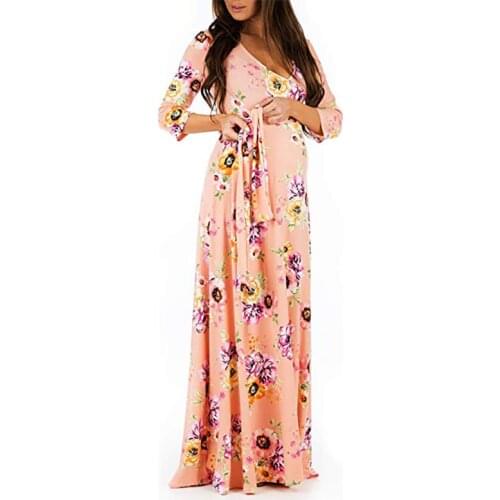 PatPat 2021 New Arrival Summer Elegant Floral Print Crop-Sleeve Maternity Maxi Dress for Woman Dress Clothes
