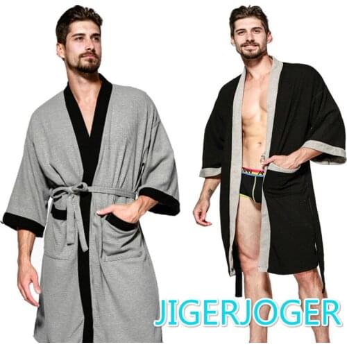 Summer Cotton Men Robes Nightgowns Bathrobe Suck Sweat Bath Towels Gown Male Lounge Robe Thin Sleepwear Hooded Robe