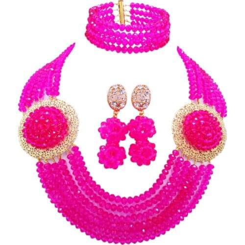 Lovely fuchsia pink costume necklace african set nigerian wedding beads