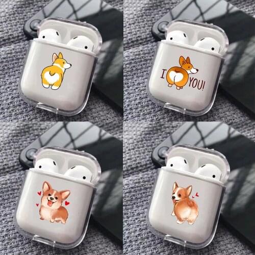 Cute Corgi hard Case Cover For Airpods 1 2 wireless Bluetooth Earphone case Headphone Protection cover coque
