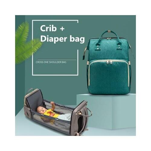 New 2-in-1 Folding Diaper Bag Multi-function Mummy Backpack Travel Portable Crib Large Capacity Folding Crib Waterproof Bag