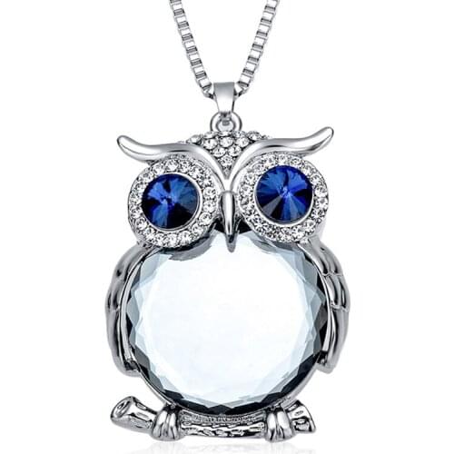 Fashion Jewelry Japanese and Korean Fashion Owl Necklace Austria Crystal Zircon Sweater Chain Of High Quality Pendant Necklace