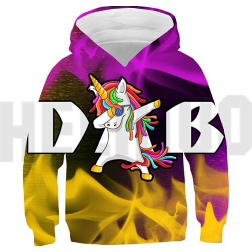 Fashion 3D Print Casual Cartoon Rainbow Pink Unicorn Pullover Harajuku Streetwear Anime Dabbing Unicorn Hoodie Kids Sweatshirt