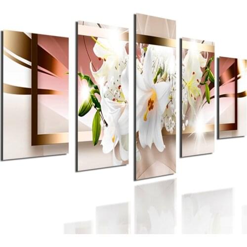 5 Piece White Lily Diamond Painting Full Square Round Drill Diamond Mosaic Wall Art Flowers Pictures Diamant Art And Crafts A496