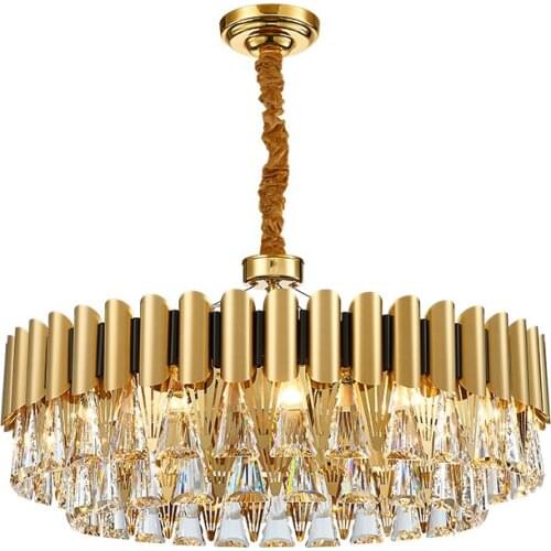 New stainless steel modern minimalist LED crystal chandelier k9 crystal ring living room lamp gold hotel villa fixture