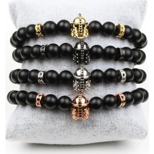 New Hot Fashion Men Charm Bracelet Classic Lovers Style A Knights Helm Natural Stone Strand Bracelets For Men And Women Jewelry