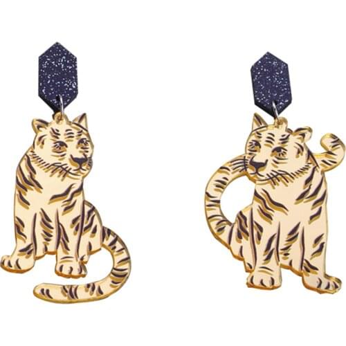 New Punk Geometric Gold Color Acrylic Tiger Drop Earrings for Women Animal Long Dangle Earrings Fashion Jewelry Gifts
