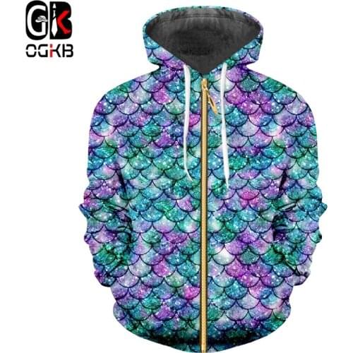 OGKB 3D Zip Hoodies Fish Scale Printed Sweatshirt Men Women Brand Hiphop Streetwar Punk Tracksuits Plus Size Drop Ship Hoody