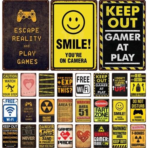 Escape Reality and Play Games Warning Sign Mental Decorative Plate Decoration for Wall Mental Sign Free Wifi Tin Plate Brand