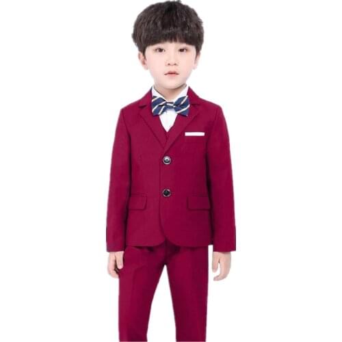 Autumn Boys Solid Blazer Vest Trousers 3Pcs Outfits Comfortable Children Formal Suit Sets Kids British Party School Costume,F122