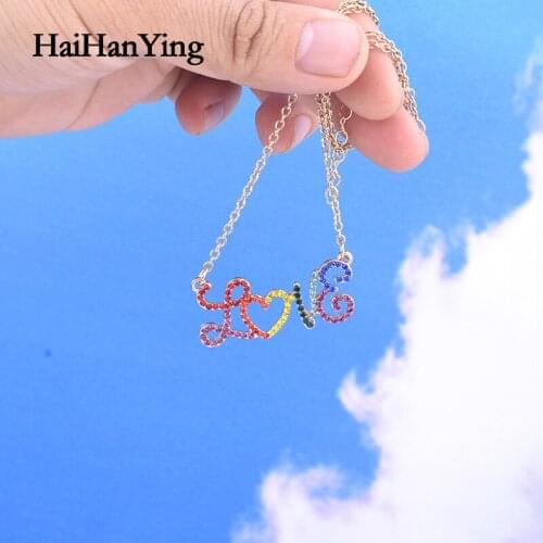 New Letter I Love You Heart-shaped Necklace for Women Exquisite Rainbow Rhinestone Pendant Necklace Best Gift for Party Jewelry