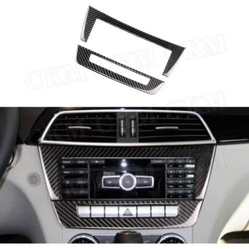 Carbon Fiber Air Conditioning CD Panel Trim Frame Cover Trim Sticker 3D Decal For Benz W204 C220 C200 C350 4MATIC 2010-2013