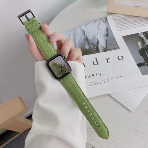 Hot Sale Genuine Leather Strap for Apple Watch Band 40mm 44mm Avocado Green Bracelet for iWatch Series 6SE 5 4 3 2 1 38mm 42mm
