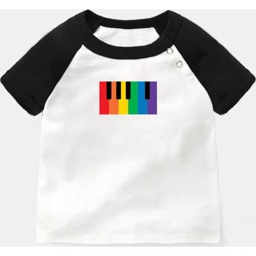 Funny Rainbow Piano Key Rainbow Graffiti Art Design Newborn Baby T-shirts Toddler Graphic Raglan Color Short Sleeve Tee Tops