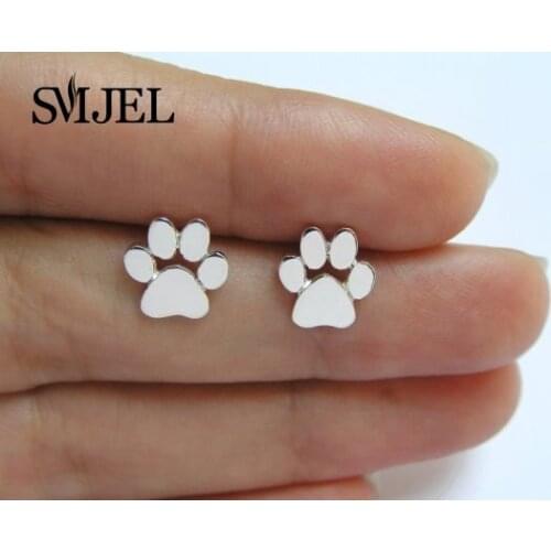 SMJEL New Fashion Tiny Cute Pug Earrings for Women Cat and Dog Paw Stud Earrings Wholesale 10pcs-S124
