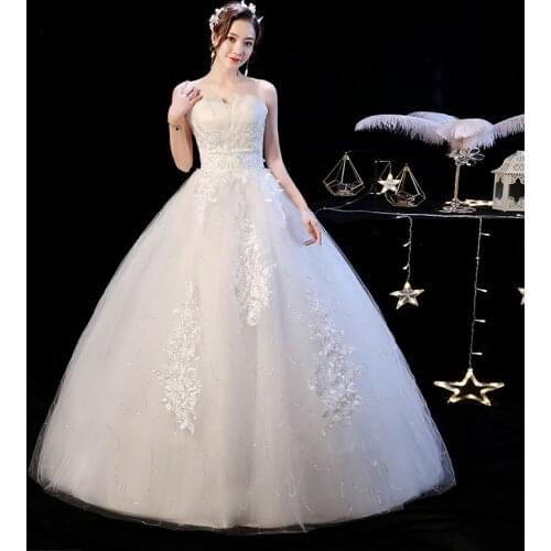 Wedding Dress New Bride Lace Up Wedding Dresses Strapless Female Simple Floral Dresses Ball Gowns