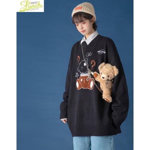 Sweaters 2021 for Woman Women Clothes Outer Wear Cartoon Comics Knit Sweater Japanese Fashion Pullover Pull Femme Hiver LXR1149